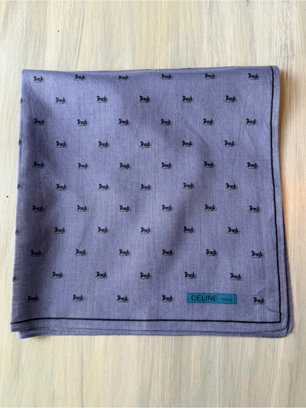 Celine Paris periwinkle blue purple all-over iconic carriage micro print scarf